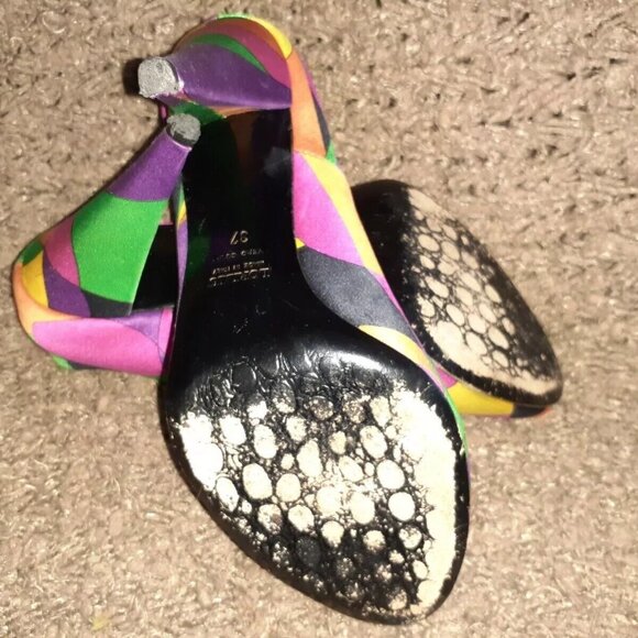 LORIBLU-Color Block-Multi-Color-Satin Heels-Peep-ToeSize 37/6.5-Excellent - Picture 7 of 7